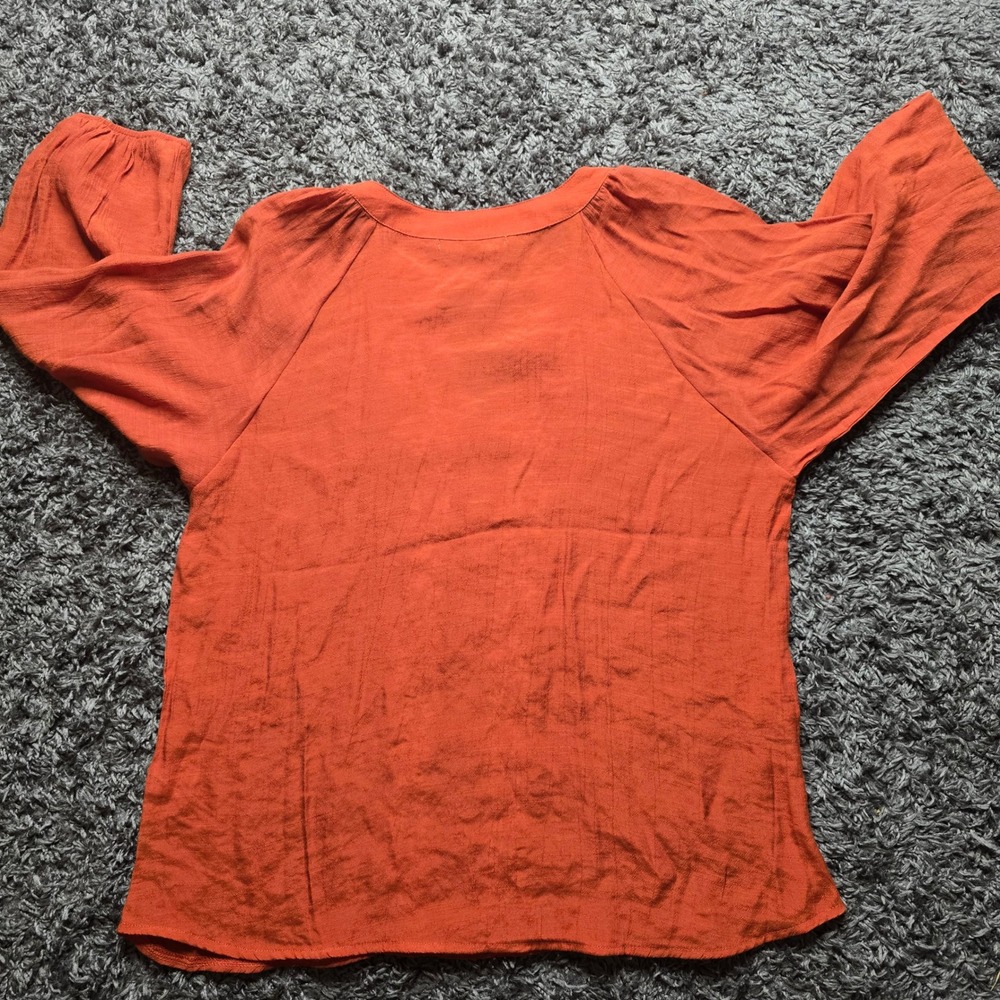 Adrienne Vittadini Womens Burnt Orange Embroidered Peasant Blouse Large VW33947 - Picture 5 of 6